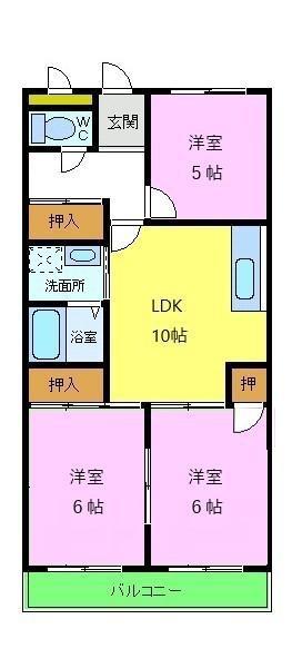 サウスタウンF(3LDK/2階)の間取り写真