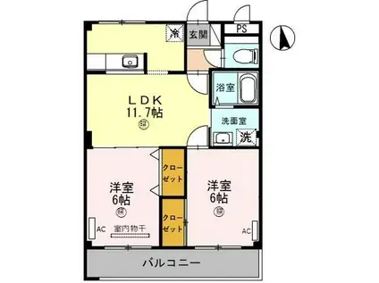 アメニティハイツII(2LDK/2階)の間取り写真