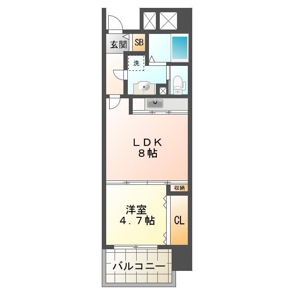 スカイ・シーフロント塩屋(1LDK/3階)の間取り写真