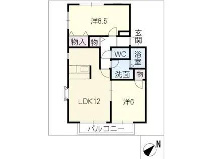 ハイカムール(2LDK/2階)の間取り写真