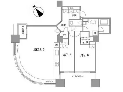 東京ツインパークスレフトウィング(2LDK/29階)の間取り写真