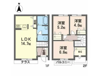 ファビュラス-U B棟(3LDK/1階)の間取り写真
