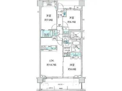 パークハウスザガーデンウエストハウス(3LDK/3階)の間取り写真