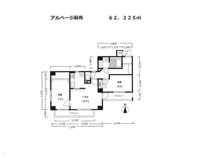 アルページ麻布(2LDK/3階)の間取り写真