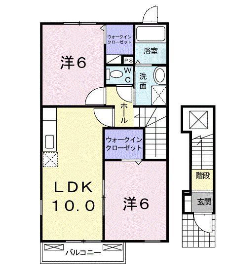 ヴェルデシャトーB(2LDK/2階)の間取り写真