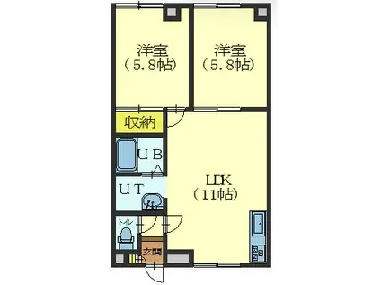 ハイデンス石井(2LDK/2階)の間取り写真
