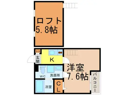 ラピネスコート(1K/2階)の間取り写真