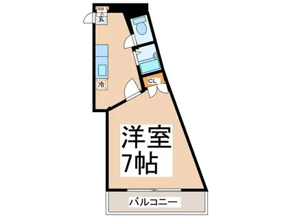 メイン黒髪(1K/2階)の間取り写真