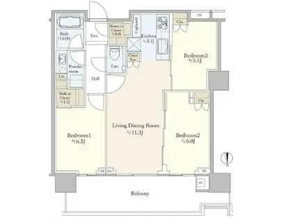 HARUMI FLAG SUN VILLAGE T棟(3LDK/41階)の間取り写真