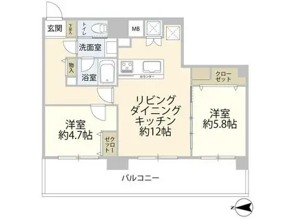 メイツ大森西(2LDK/12階)の間取り写真