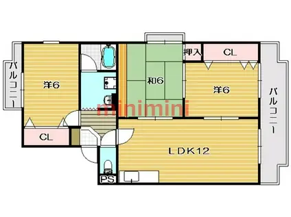 シャロームD(3LDK/3階)の間取り写真