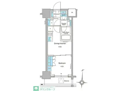ブラウ菊川プレイス(1DK/9階)の間取り写真