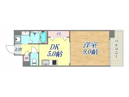 グレース門戸荘Ⅱ(1DK/4階)の間取り写真