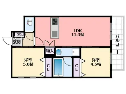 西宮市甲子園四番町ヘーベルメゾン(2LDK/1階)の間取り写真