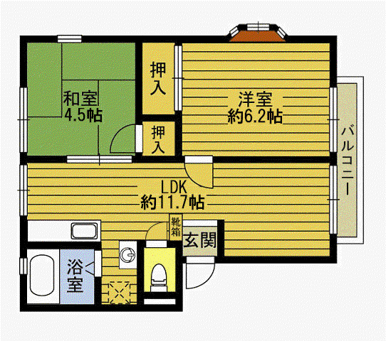 コーポよつば(2LDK/2階)の間取り写真