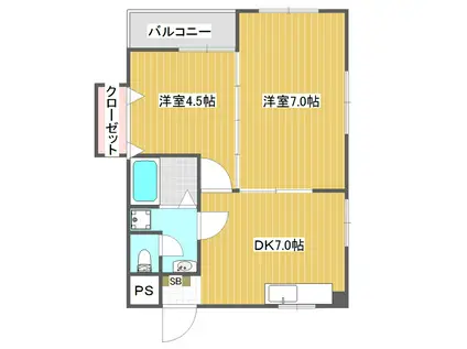 コスタ根岸橋(2DK/4階)の間取り写真