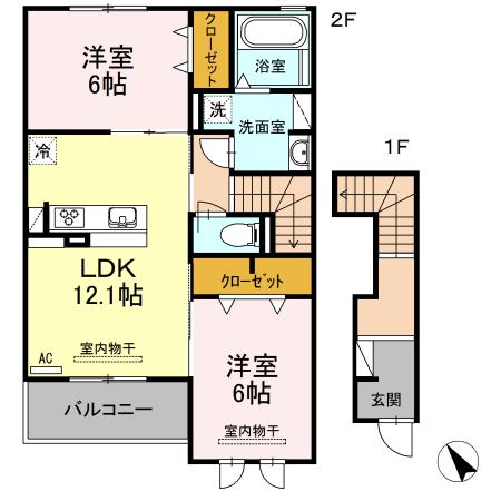 アンバーコート文津(2LDK/2階)の間取り写真
