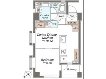 エスポワール銀座東(1DK/2階)の間取り写真