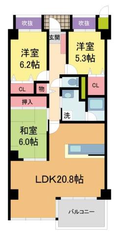 ラ・モール芦屋(3LDK/5階)の間取り写真