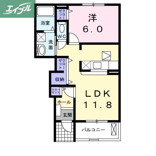 アヴィオンB(1LDK/1階)の間取り写真
