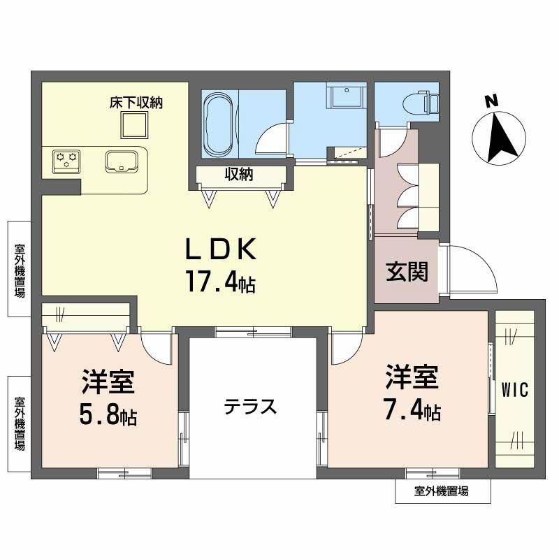 シャーメゾン ルミエール西田辺(2LDK/1階)の間取り写真