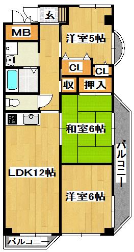 メルヘン宝塚(3LDK/9階)の間取り写真