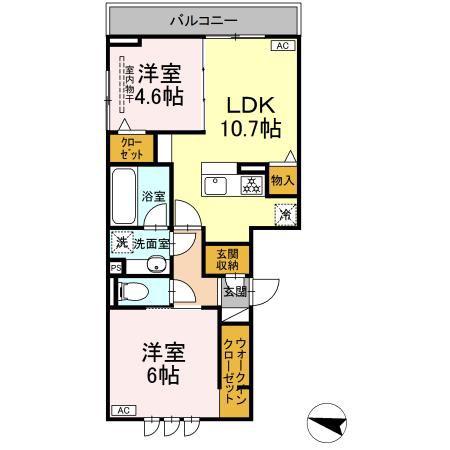 D-CRINUM 下土狩II(2LDK/3階)の間取り写真