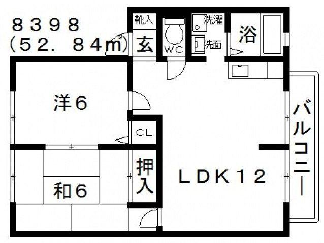 サンビレッジトゥインクルA棟(2LDK/2階)の間取り写真