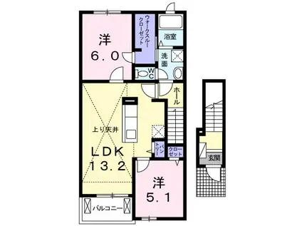 ホークレア新家(2LDK/2階)の間取り写真