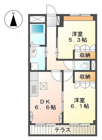 シャルマンコート(2DK/1階)の間取り写真