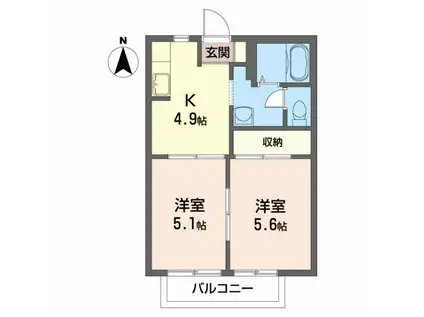 ハイツ白河(2K/2階)の間取り写真