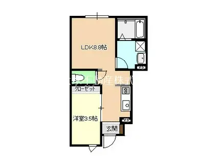 鷲崎町アパートC(1LDK/1階)の間取り写真