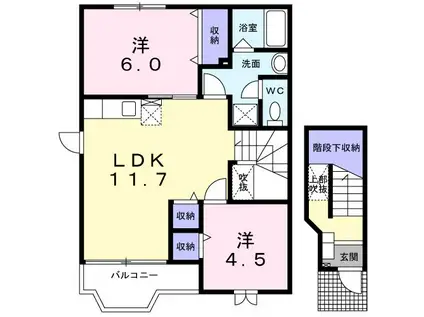 ビュー・グランテ21A 201(2LDK/2階)の間取り写真