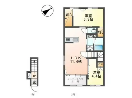 石井町アパート(2LDK/2階)の間取り写真