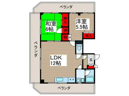 丸与ハイツ(2LDK/4階)の間取り写真