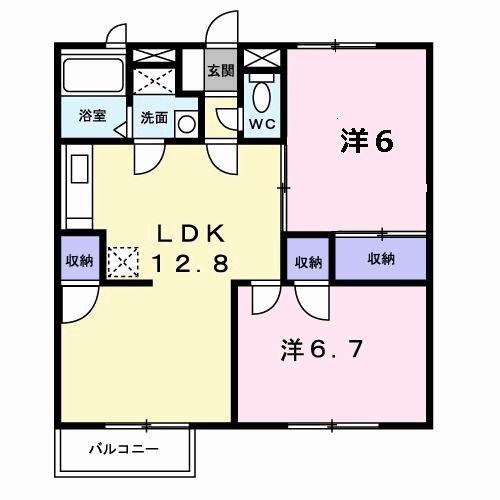 グレープガーデンC(2LDK/2階)の間取り写真