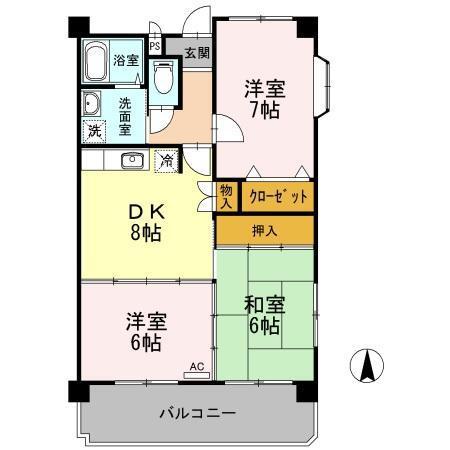 ウエルス富任II(3DK/2階)の間取り写真