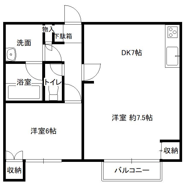 グランシェールベル(1LDK/2階)の間取り写真