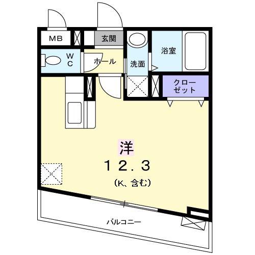レインボーローズ(ワンルーム/1階)の間取り写真