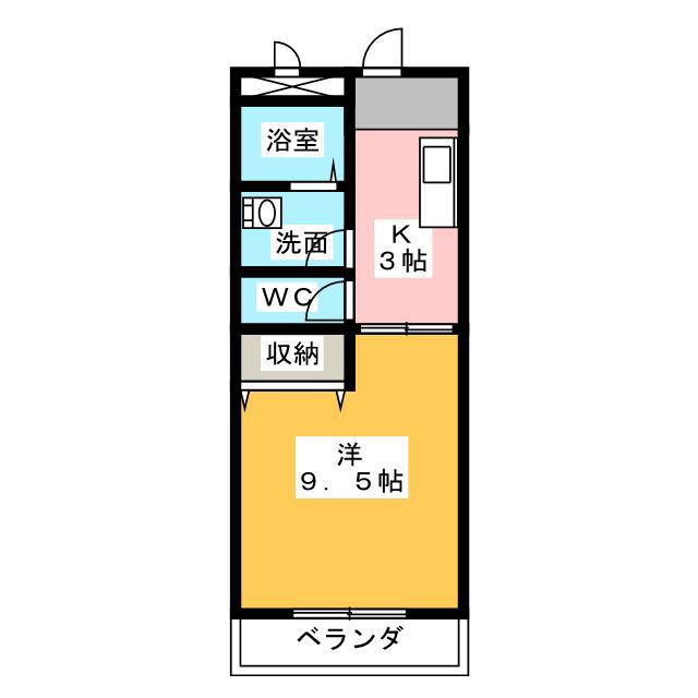 ディオール(1K/4階)の間取り写真