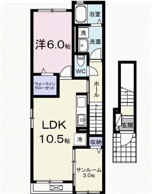 サンシャイン中曽司(1LDK/2階)の間取り写真