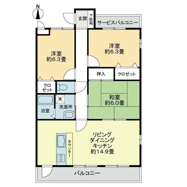 フィネスノア(3LDK/1階)の間取り写真