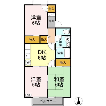 メゾン ベルラルジュ 館(3DK/2階)の間取り写真