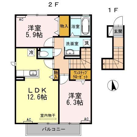 ハイム杉山 A棟(2LDK/2階)の間取り写真