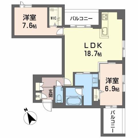 クレイエール(2LDK/2階)の間取り写真