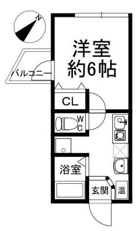 西山ハイツ(1K/2階)の間取り写真