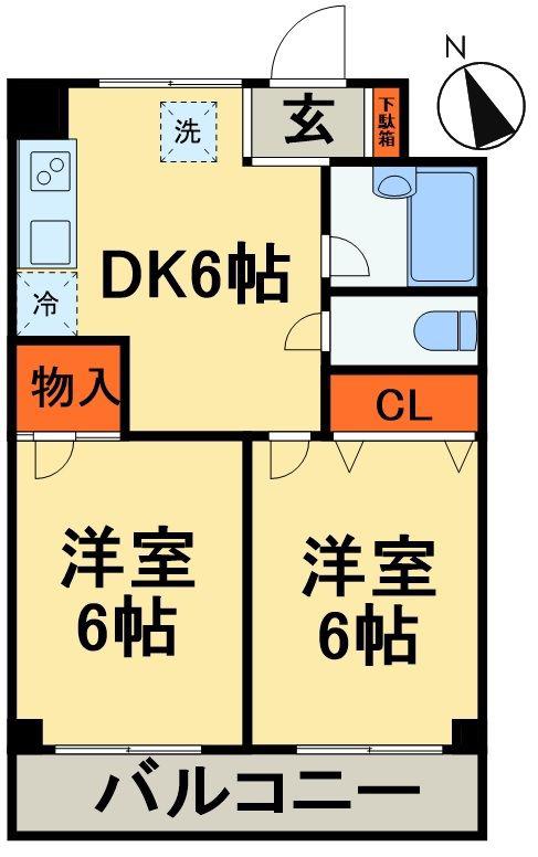 ROCKY高洲(2DK/3階)の間取り写真