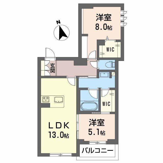 シャーメゾン ル・シルク(2LDK/2階)の間取り写真