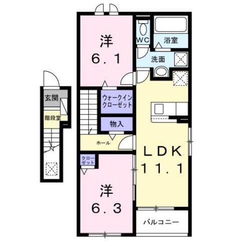 緑井3丁目アパート(2LDK/2階)の間取り写真