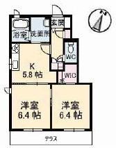 リアンB棟(2K/1階)の間取り写真